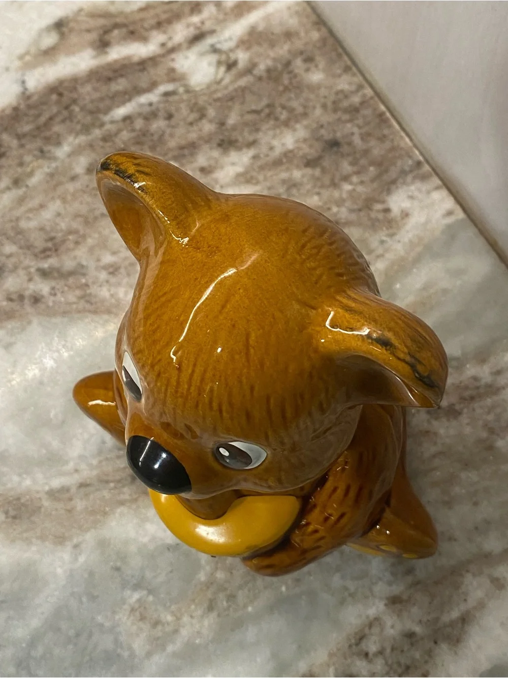 Vintage 1982 Houston Foods Ceramic Teddy Bear Honey Pot Jar with Dipper - Unused